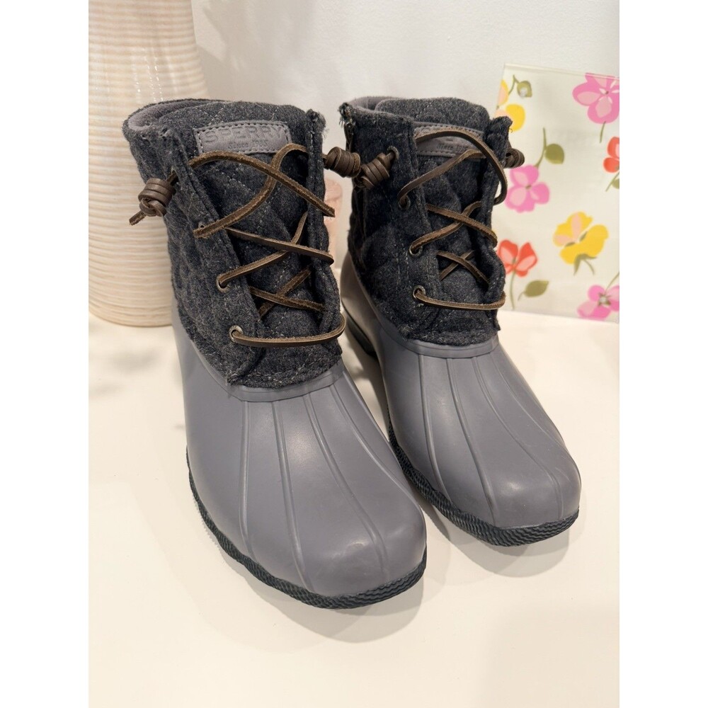 Sperry Saltwater Waterproof Wool Duck Boots Gray Womens 7.5M Ankle Zip
